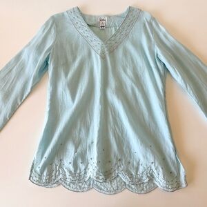 Lilly Pulitzer Light Blue Beaded 100% Linen Tunic Top - Medium - EUC
